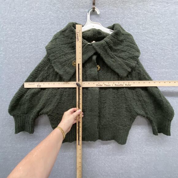 Free People Sweater Womens Medium Green Shawl Collar Snap Front Dolman Cardigan - Picture 8 of 8